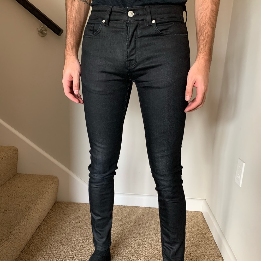 TOPMAN Stretch Skinny Coated black jeans